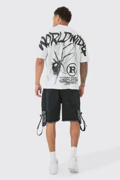 Oversized Over Seam Spider Back Print T-shirt | BoohooMAN UK