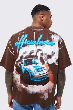 Oversized Over Seams Boxy Rally Graphic T-shirt | BoohooMAN UK
