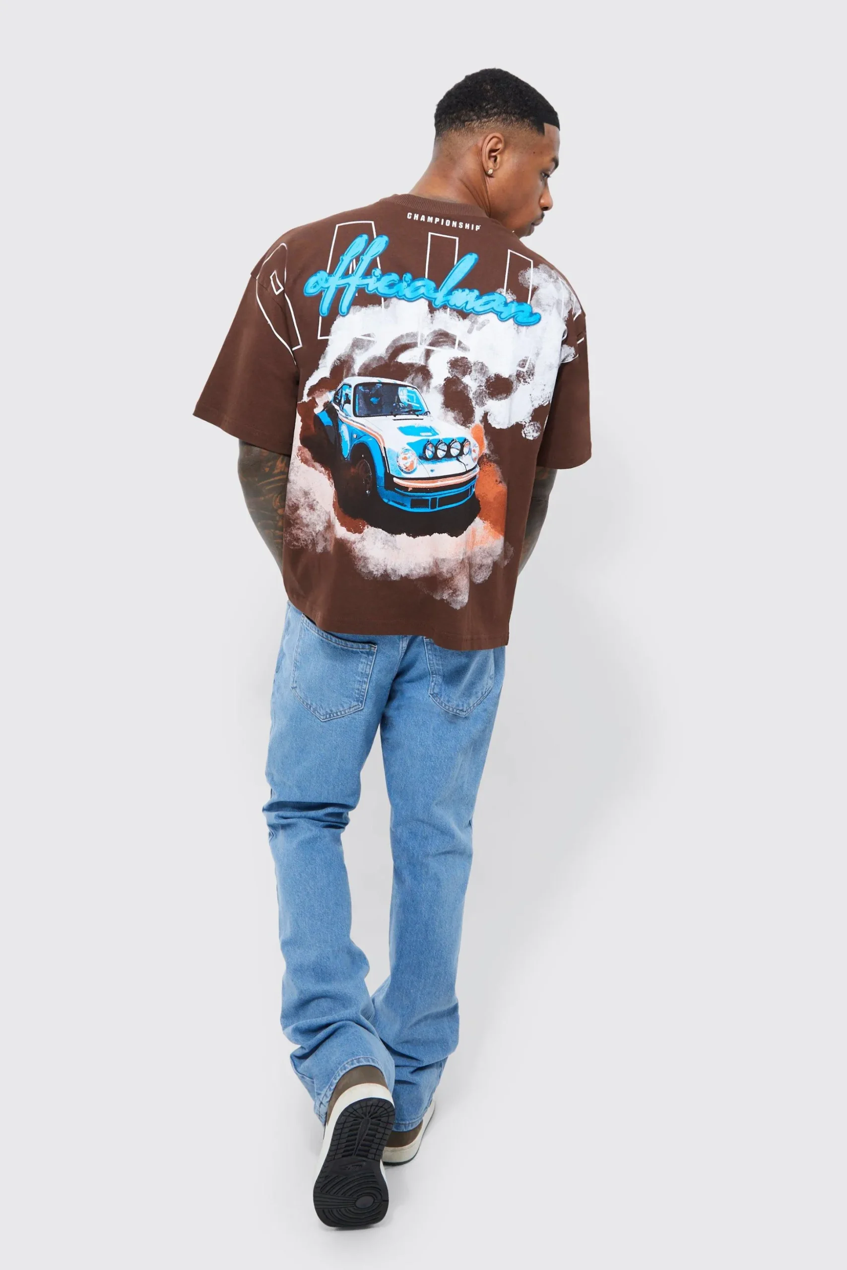 Oversized Over Seams Boxy Rally Graphic T-shirt | BoohooMAN UK