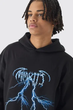 Oversized Over Seams Extended Neck Dragon Print Hoodie | BoohooMAN UK