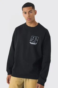 Oversized Over Seams Extended Neck Dragon Print Sweatshirt | BoohooMAN UK