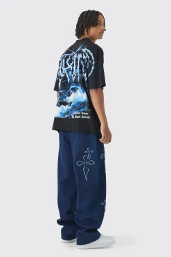 Oversized Over Seams Extended Neck Dragon Print T-Shirt | BoohooMAN UK