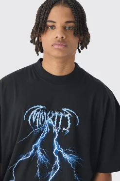 Oversized Over Seams Extended Neck Dragon Print T-Shirt | BoohooMAN UK