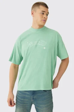 Oversized Over Seams Extended Neck Dragon Wash Print T-Shirt | BoohooMAN UK