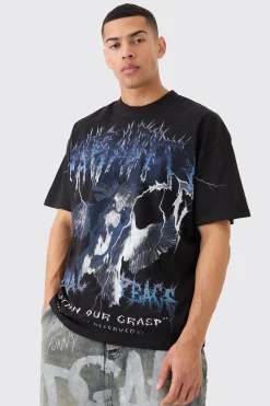 Oversized Over Seams Gothic Dove Graphic T-shirt | BoohooMAN UK