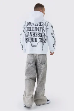 Oversized Over Seams Rottweiler Lightning Graphic Hoodie | BoohooMAN UK