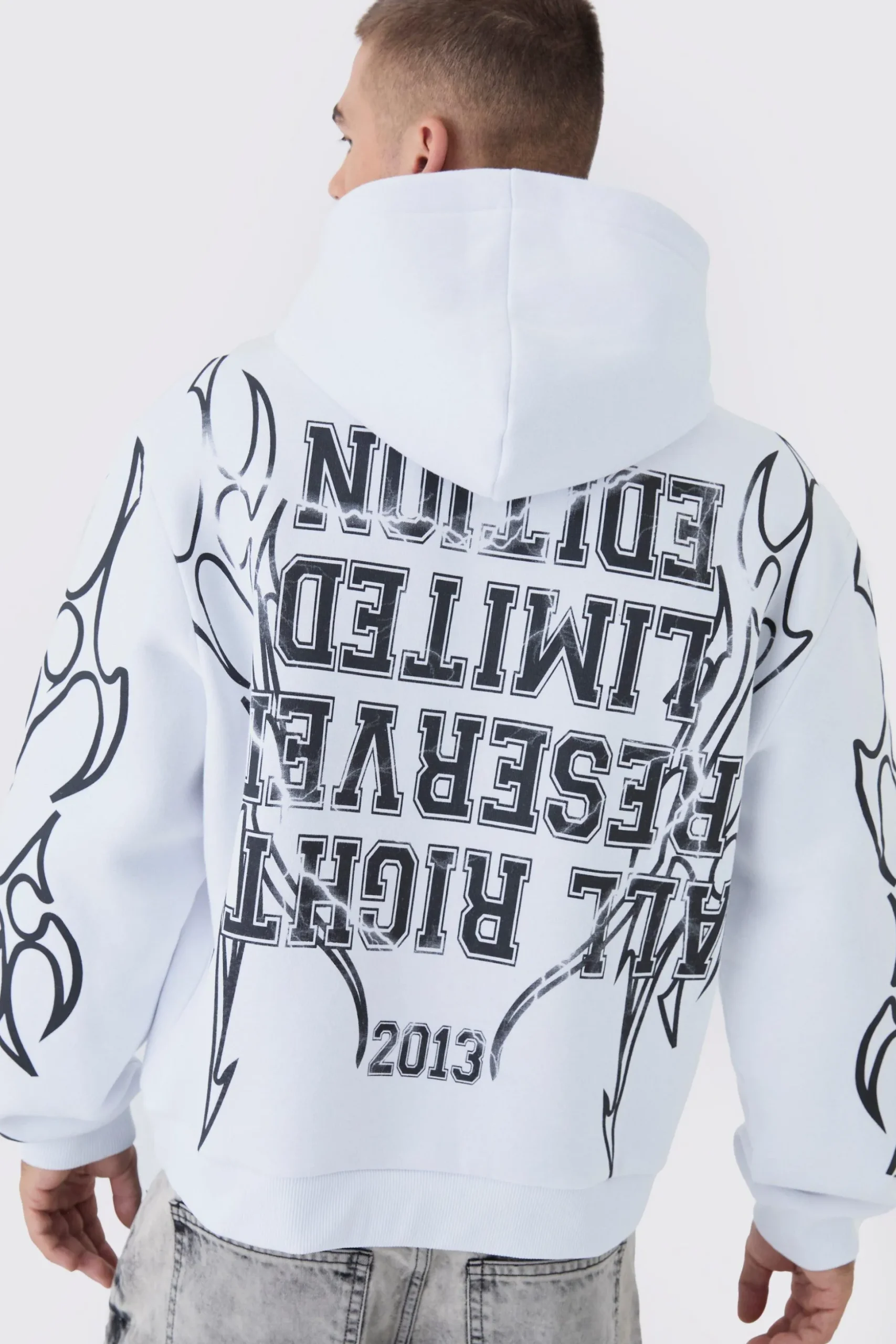 Oversized Over Seams Rottweiler Lightning Graphic Hoodie | BoohooMAN UK