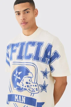 Oversized Over Seams Varsity Graphic T-shirt | BoohooMAN UK