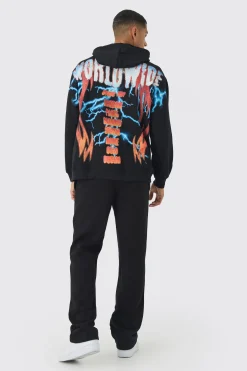 Oversized Over The Seams Lightning Back Graphic Tracksuit | BoohooMAN UK