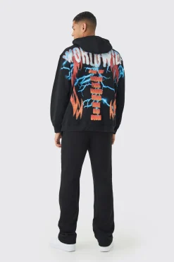 Oversized Over The Seams Lightning Back Graphic Tracksuit | BoohooMAN UK