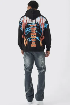 Oversized Over The Seams Lightning Back Graphic Hoodie | BoohooMAN UK