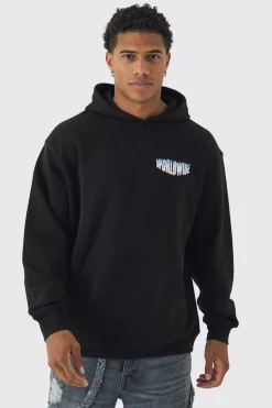 Oversized Over The Seams Lightning Back Graphic Hoodie | BoohooMAN UK