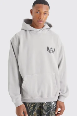 Oversized Overdye Graffiti Graphic Hoodie | BoohooMAN UK