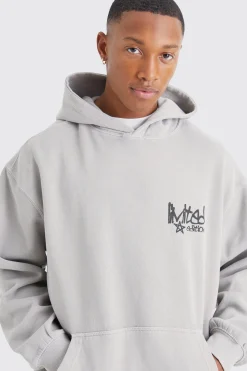 Oversized Overdye Graffiti Graphic Hoodie | BoohooMAN UK