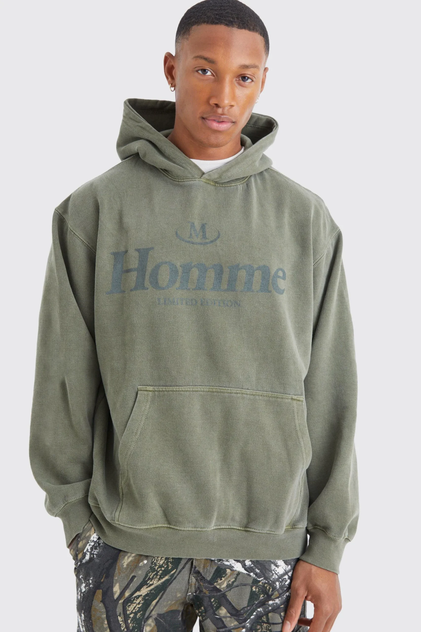 Oversized Overdye Homme Graphic Hoodie | BoohooMAN UK