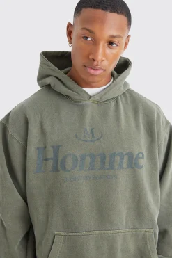 Oversized Overdye Homme Graphic Hoodie | BoohooMAN UK
