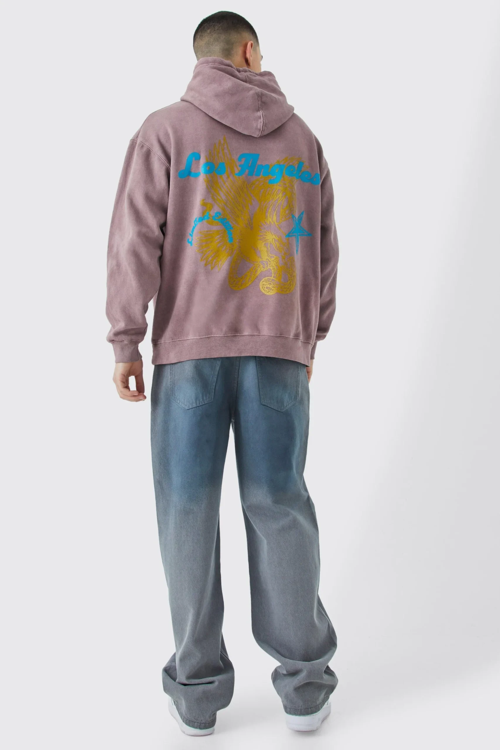 Oversized Overdye Los Angeles Hoodie | BoohooMAN UK