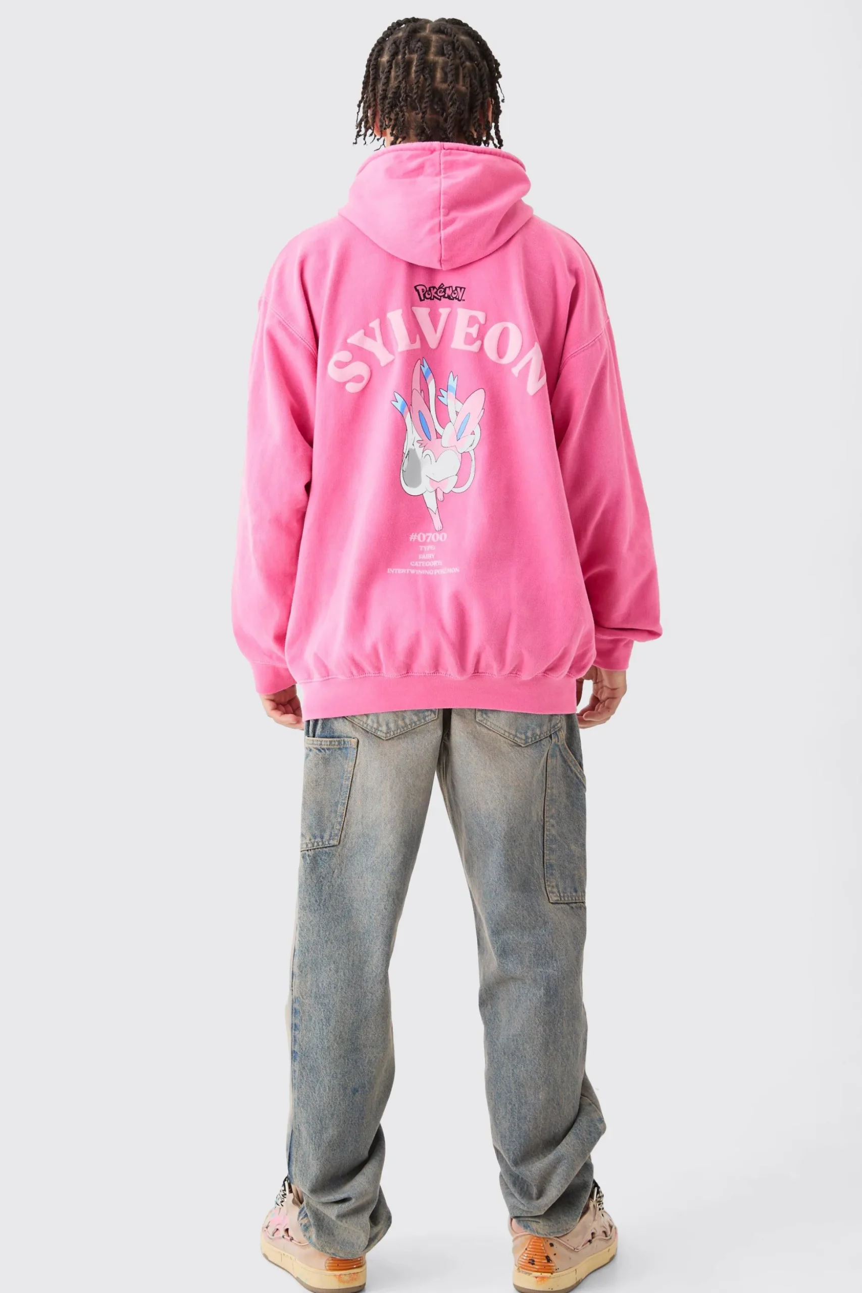 Oversized Overdye Pokemon Sylveon License Hoodie | BoohooMAN UK