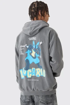 Oversized Overdye Pokemon Lucario License Hoodie | BoohooMAN UK