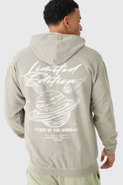 Oversized Overdye Space Graphic Hoodie | BoohooMAN UK