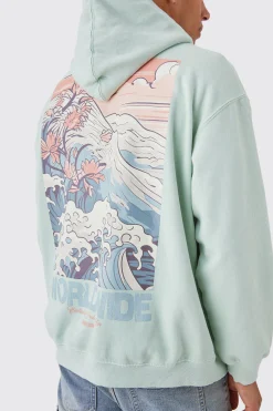 Oversized Overdye Wave Graphic Hoodie | BoohooMAN UK
