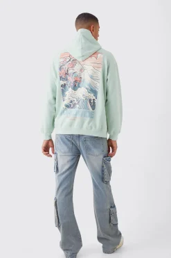 Oversized Overdye Wave Graphic Hoodie | BoohooMAN UK