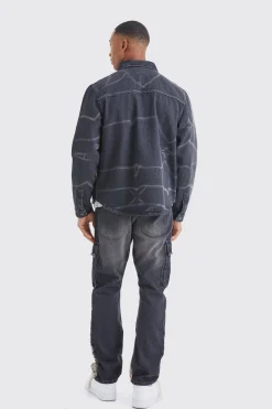 Oversized Overdyed Crinkled Denim Shirt | BoohooMAN UK