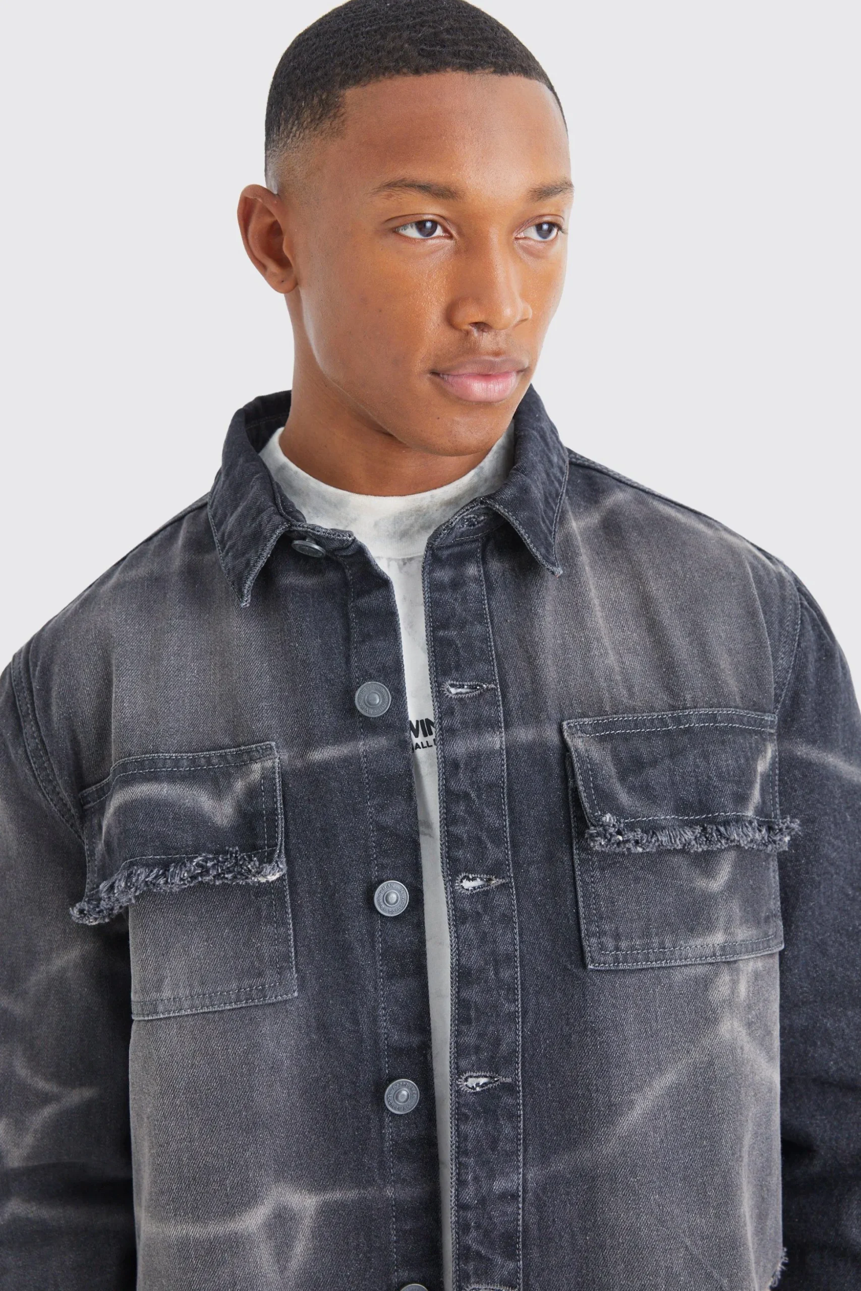 Oversized Overdyed Crinkled Denim Shirt | BoohooMAN UK