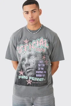 Oversized Overdyed Official Face Graphic T-shirt | BoohooMAN UK