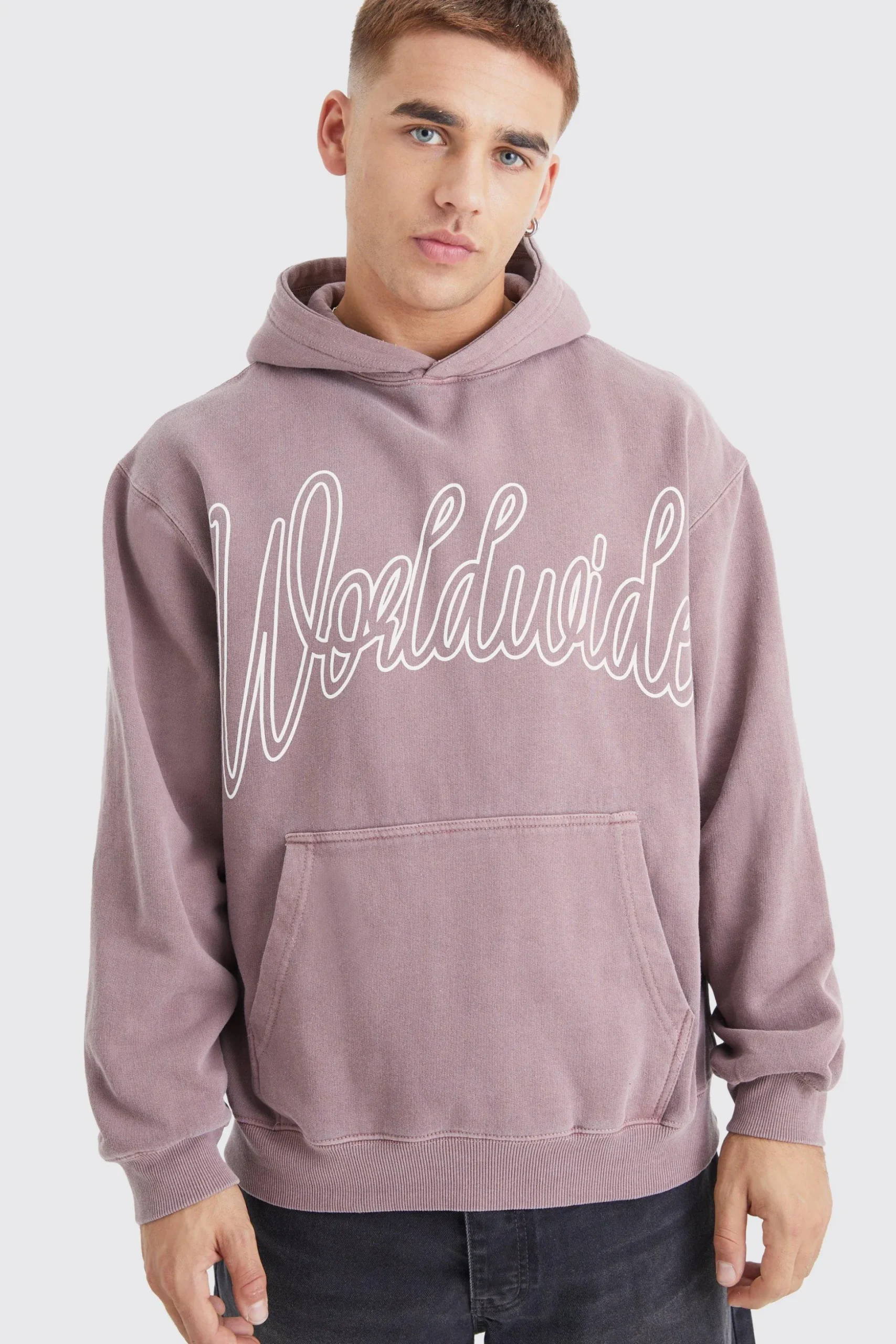 Oversized Overdyed Worldwide Hoodie | BoohooMAN UK