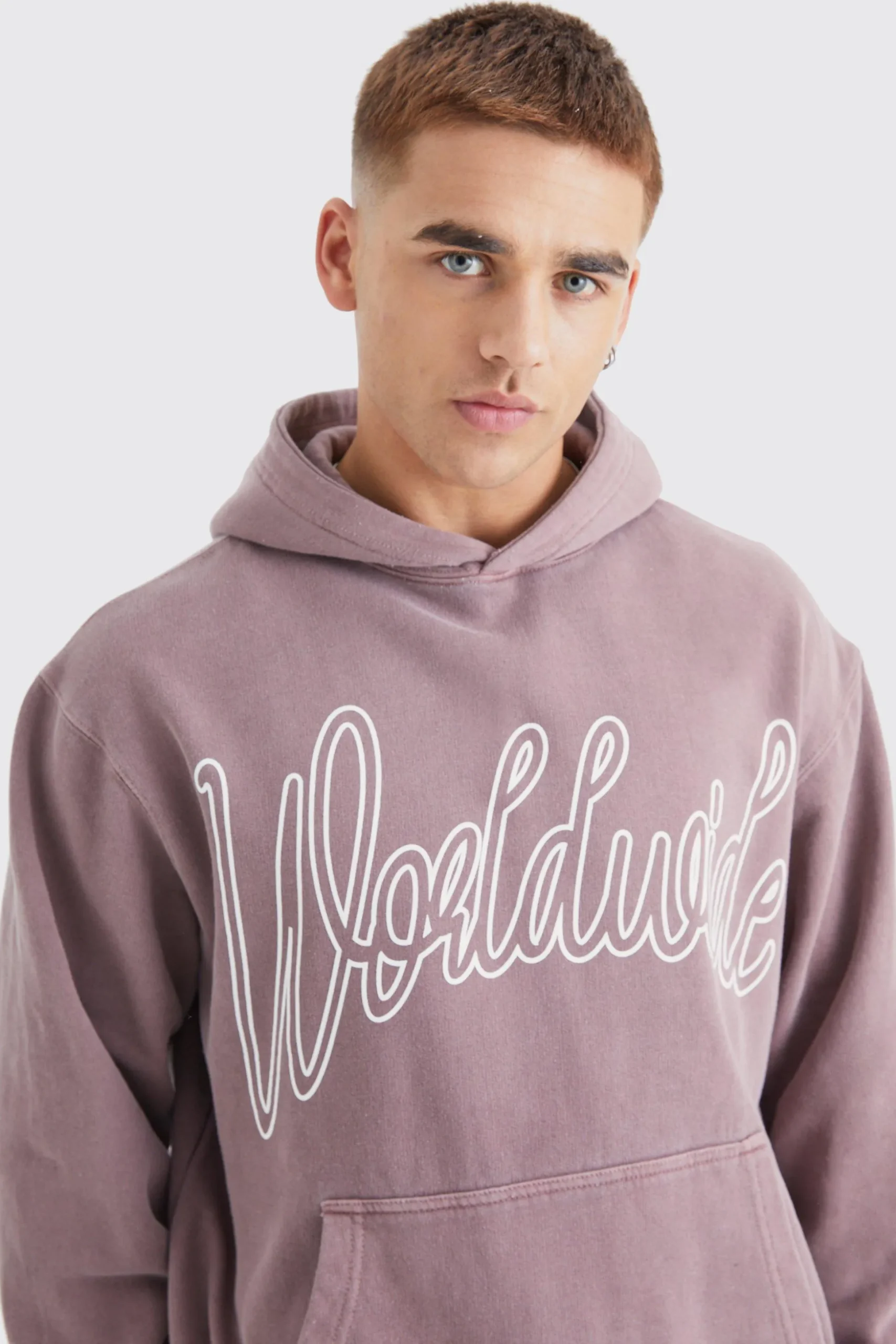 Oversized Overdyed Worldwide Hoodie | BoohooMAN UK
