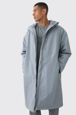 Oversized Padded Tech Longline Mac In Grey | BoohooMAN UK