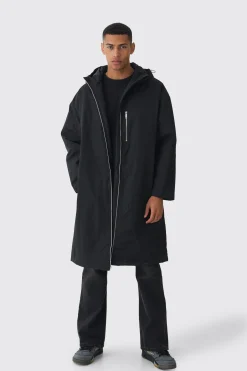 Oversized Padded Tech Longline Mac In Black | BoohooMAN UK