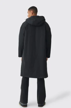Oversized Padded Tech Longline Mac In Black | BoohooMAN UK