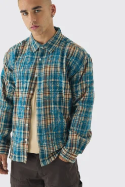 Oversized Paisley Embroidered Check Long Sleeve Shirt | BoohooMAN UK