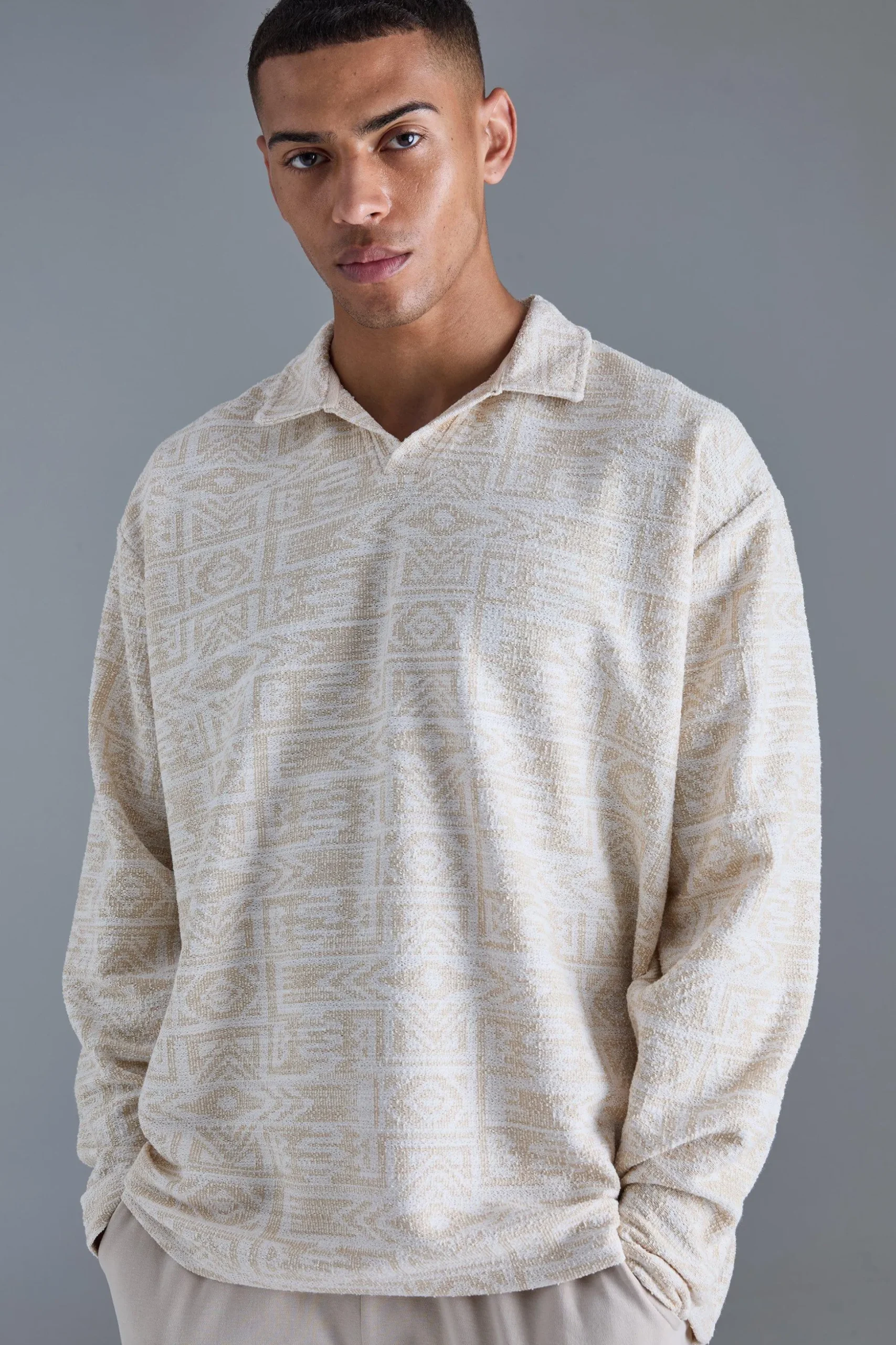 Oversized Paisley Jacquard Rugby Sweatshirt | BoohooMAN UK