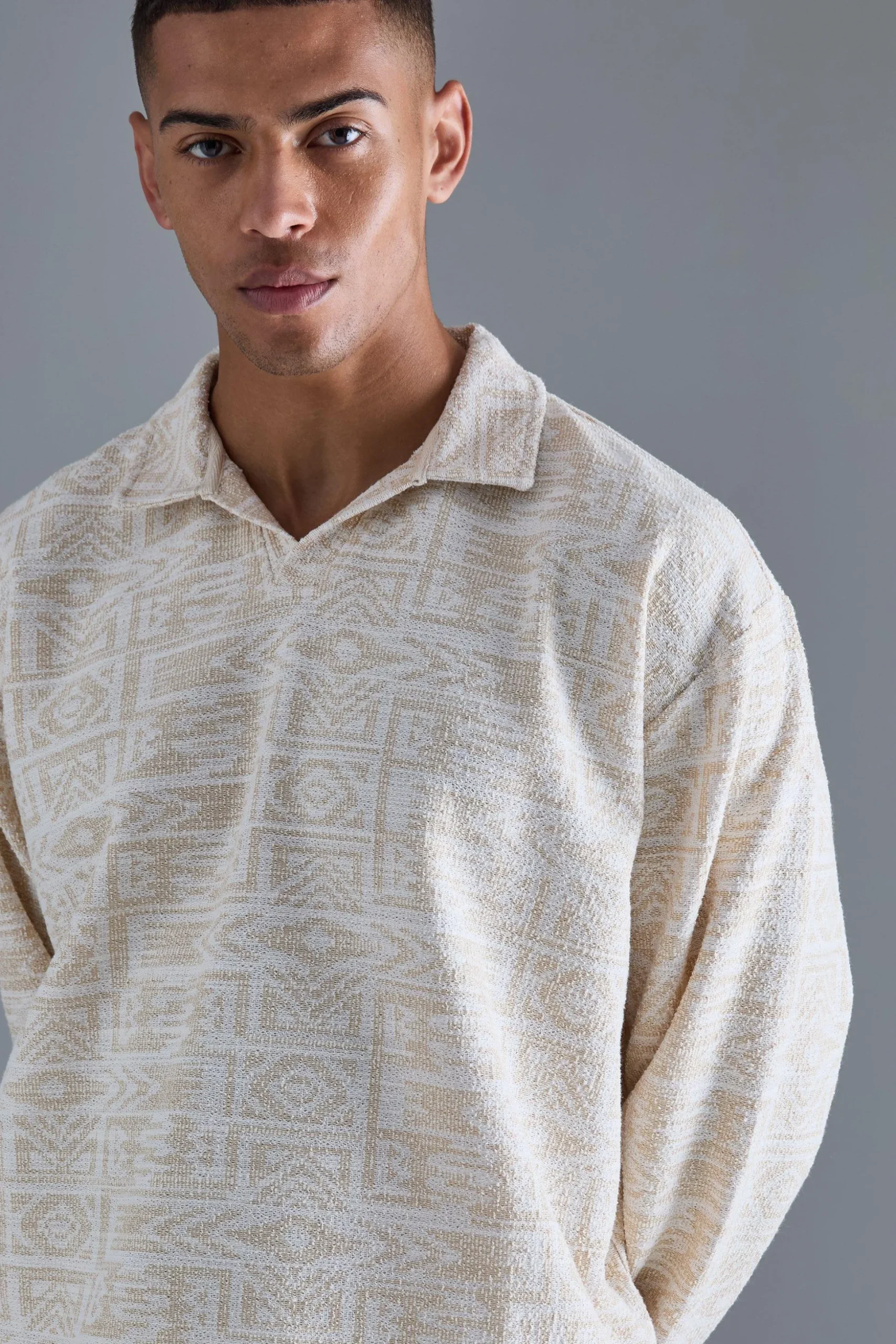 Oversized Paisley Jacquard Rugby Sweatshirt | BoohooMAN UK