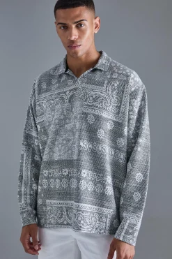 Oversized Paisley Jacquard Rugby Sweatshirt | BoohooMAN UK