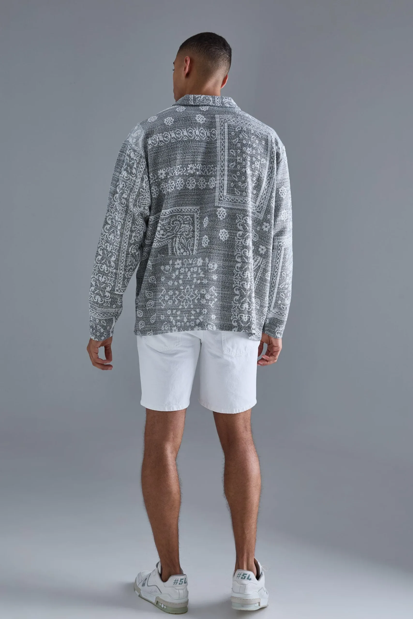 Oversized Paisley Jacquard Rugby Sweatshirt | BoohooMAN UK