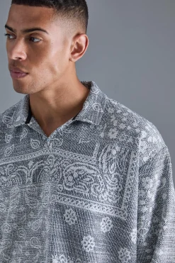 Oversized Paisley Jacquard Rugby Sweatshirt | BoohooMAN UK