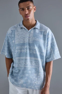 Oversized Paisley Jacquard Rugby Half Sleeve Sweatshirt | BoohooMAN UK