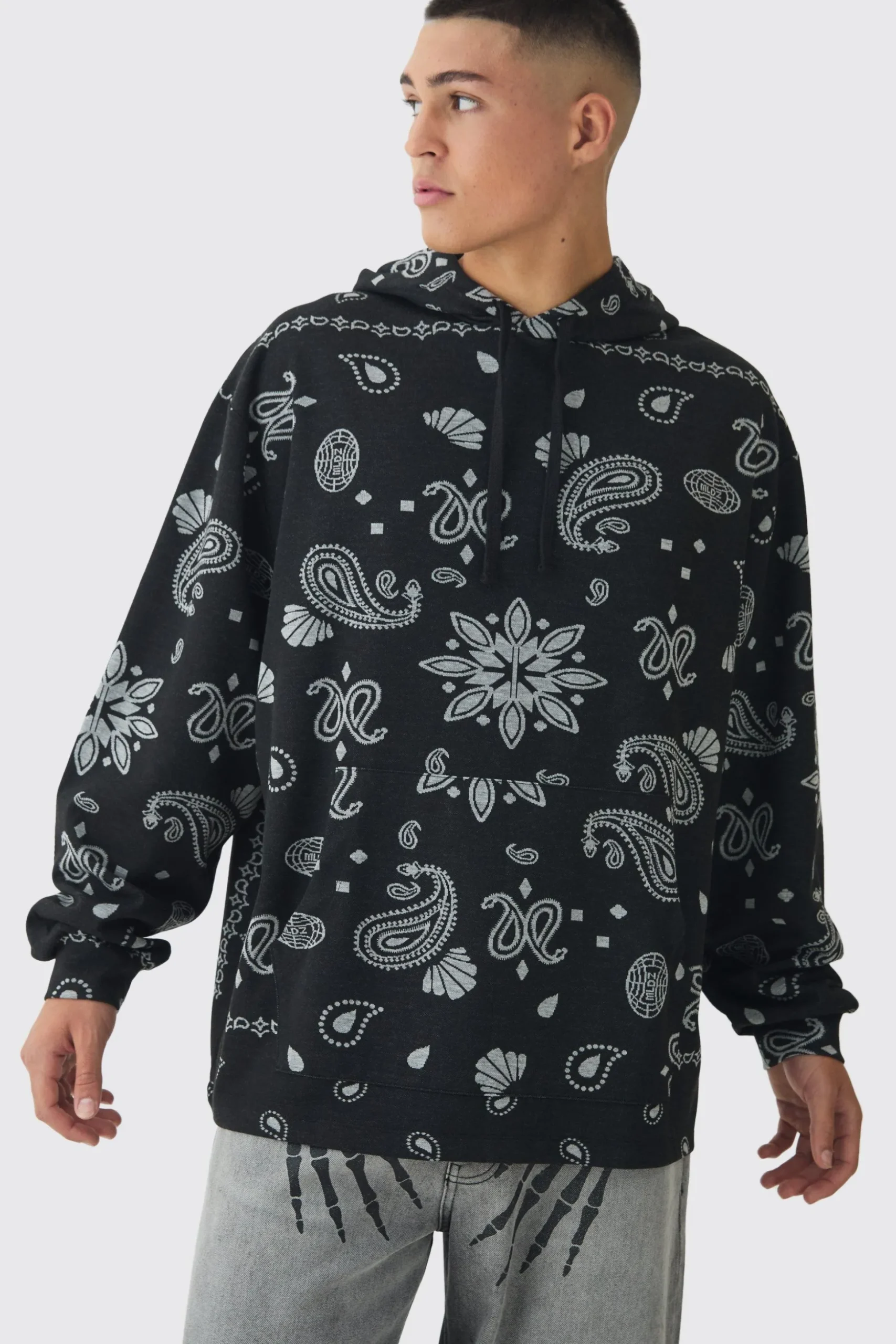 Oversized Paisley Jacquard Hoodie | BoohooMAN UK