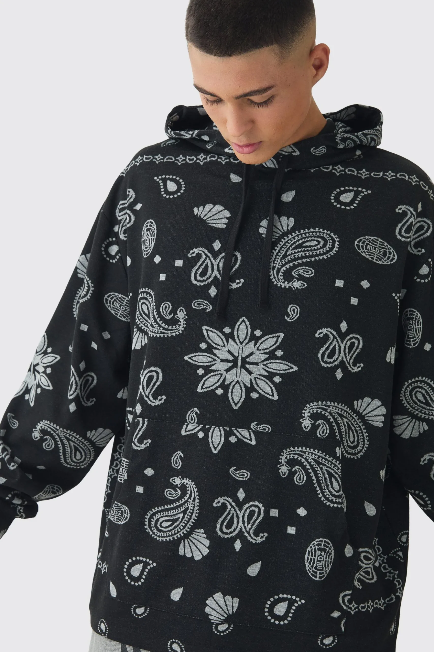 Oversized Paisley Jacquard Hoodie | BoohooMAN UK
