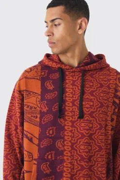 Oversized Paisley Jacquard Hoodie | BoohooMAN UK