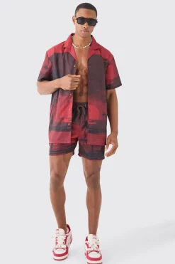 Oversized Palm Shirt & Swim Short Set | BoohooMAN UK