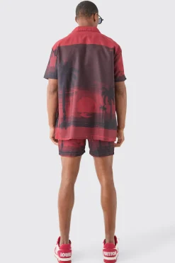Oversized Palm Shirt & Swim Short Set | BoohooMAN UK