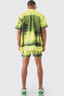 Oversized Palm Shirt & Swim Short Set | BoohooMAN UK