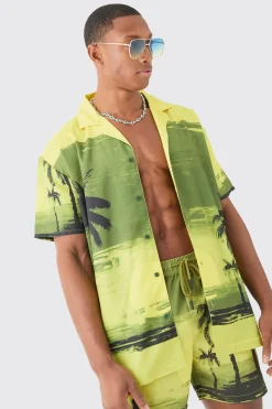 Oversized Palm Shirt & Swim Short Set | BoohooMAN UK