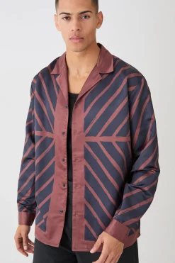 Oversized Panelled Long Sleeve Satin Shirt | BoohooMAN UK