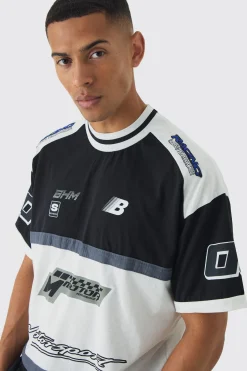 Oversized Panelled Motor Sport T-shirt | BoohooMAN UK